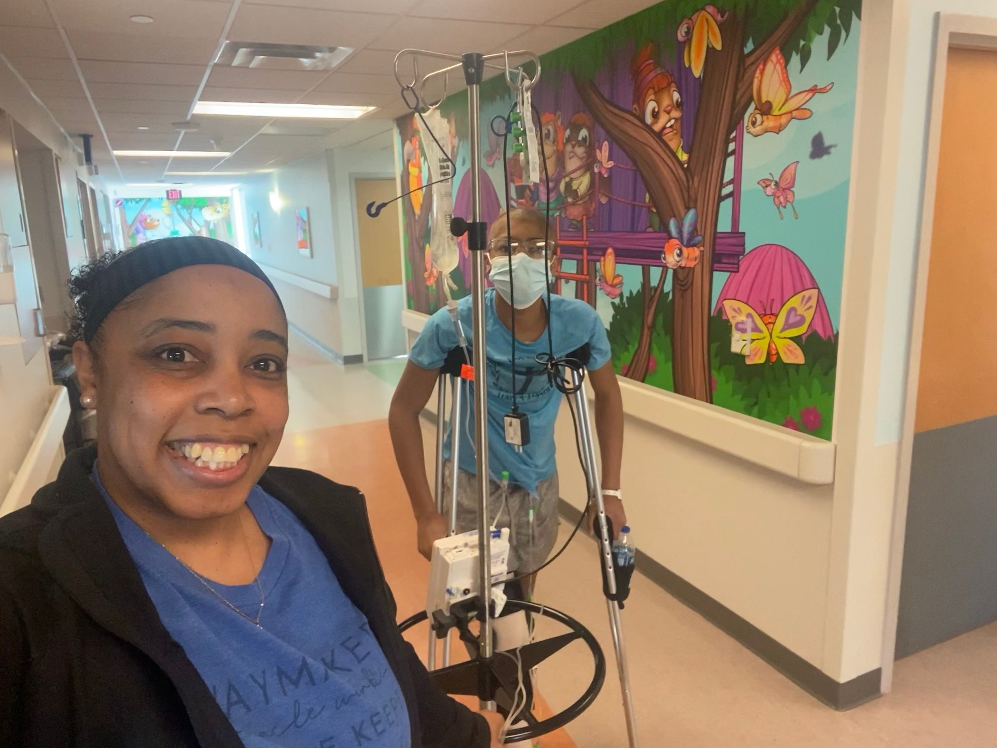 All-Star Skyler and his mom in the hospital.